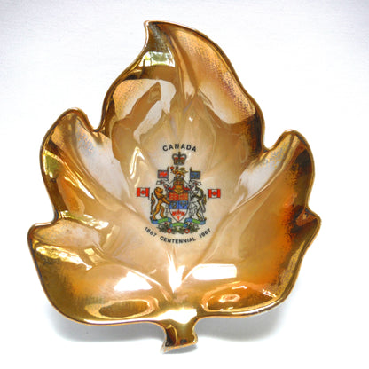 RARE Vintage Gold Maple Leaf Trinket Tray: CELEBRATING CANADA'S 1867-1967 CENTENNIAL