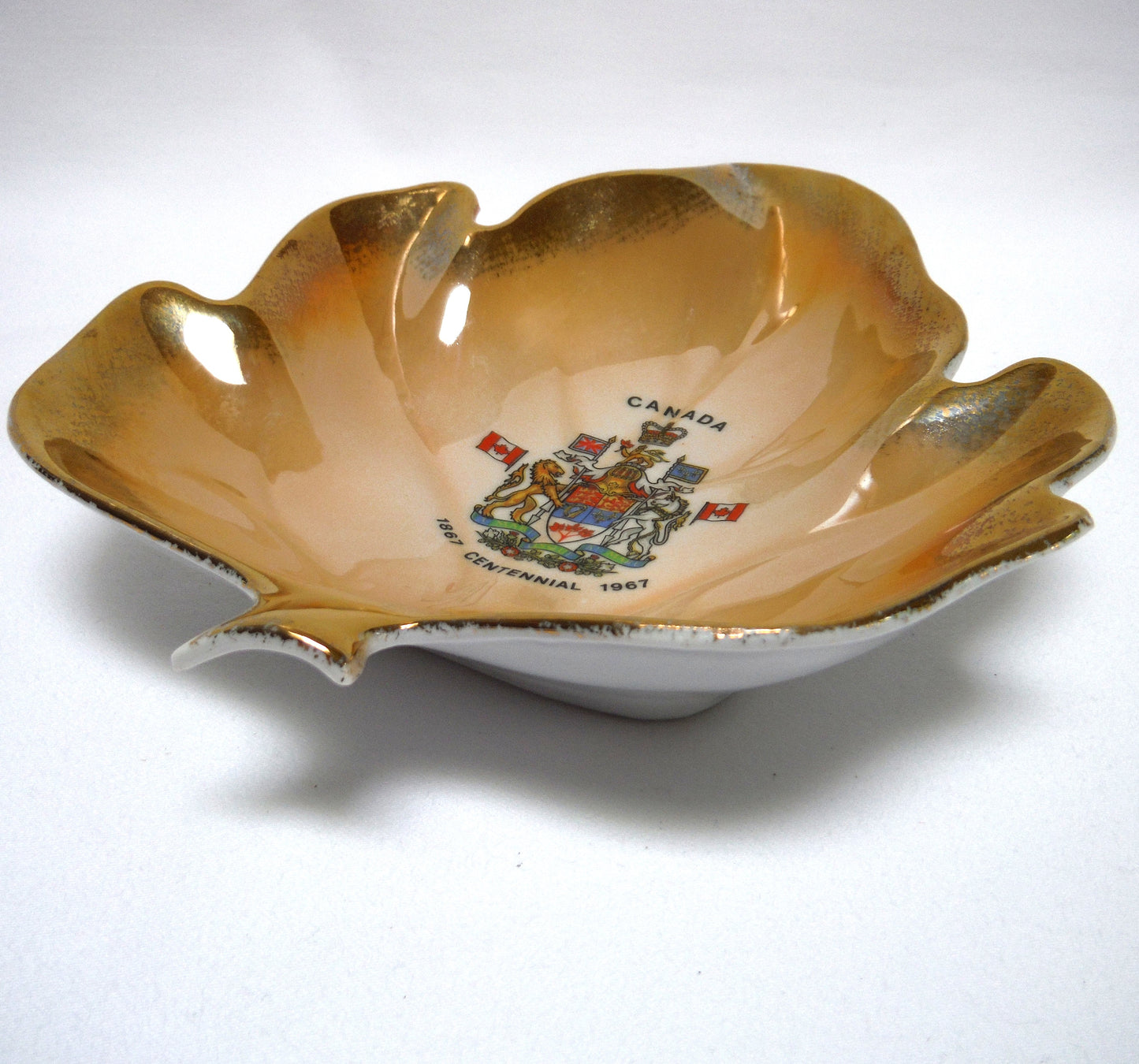 RARE Vintage Gold Maple Leaf Trinket Tray: CELEBRATING CANADA'S 1867-1967 CENTENNIAL