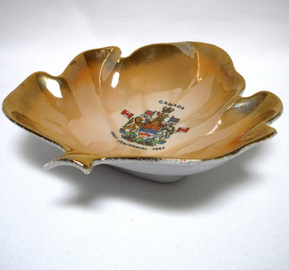 RARE Vintage Gold Maple Leaf Trinket Tray: CELEBRATING CANADA'S 1867-1967 CENTENNIAL