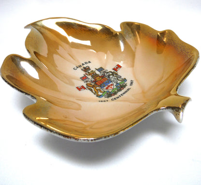 RARE Vintage Gold Maple Leaf Trinket Tray: CELEBRATING CANADA'S 1867-1967 CENTENNIAL