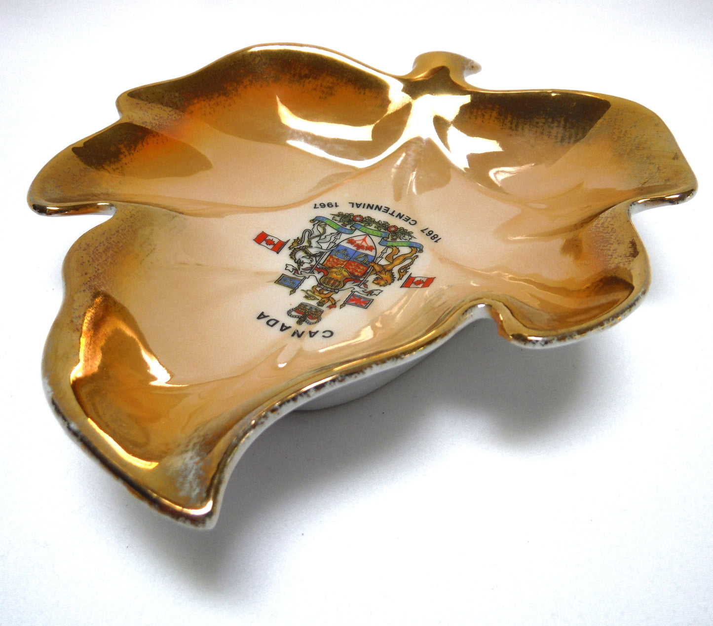 RARE Vintage Gold Maple Leaf Trinket Tray: CELEBRATING CANADA'S 1867-1967 CENTENNIAL