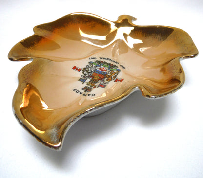 RARE Vintage Gold Maple Leaf Trinket Tray: CELEBRATING CANADA'S 1867-1967 CENTENNIAL