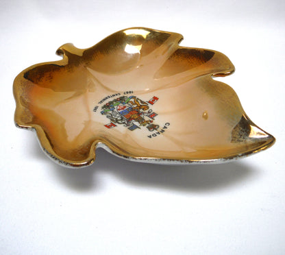 RARE Vintage Gold Maple Leaf Trinket Tray: CELEBRATING CANADA'S 1867-1967 CENTENNIAL