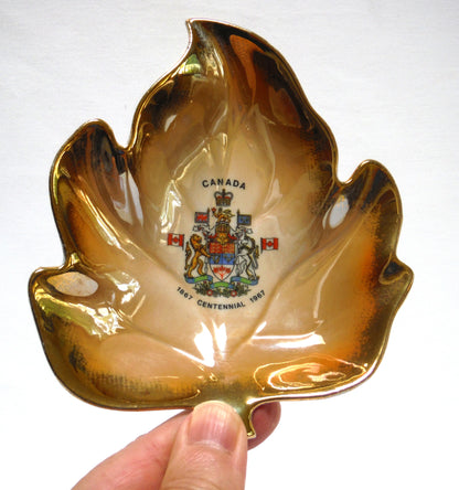RARE Vintage Gold Maple Leaf Trinket Tray: CELEBRATING CANADA'S 1867-1967 CENTENNIAL