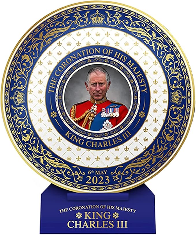 The Coronation of His Majesty King Charles III: 2023 Gold Plated Commemorative Souvenir Plate in Original Box with Stand!