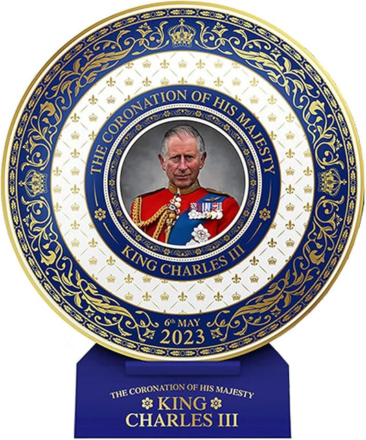 The Coronation of His Majesty King Charles III: 2023 Gold Plated Commemorative Souvenir Plate in Original Box with Stand!