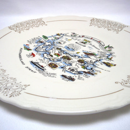 Vintage Souvenir Plate 9.5 inch-wide in 22kt Gold Celebrating: PRINCE EDWARD ISLAND, CANADA