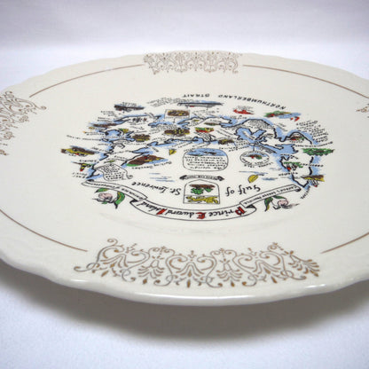 Vintage Souvenir Plate 9.5 inch-wide in 22kt Gold Celebrating: PRINCE EDWARD ISLAND, CANADA