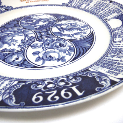 1929 Antique Decorative Calendar Plate by WOODS BURSLEM of ENGLAND: Gold Imprinted for Symonds' Hardware, Richard, Saskatchewan