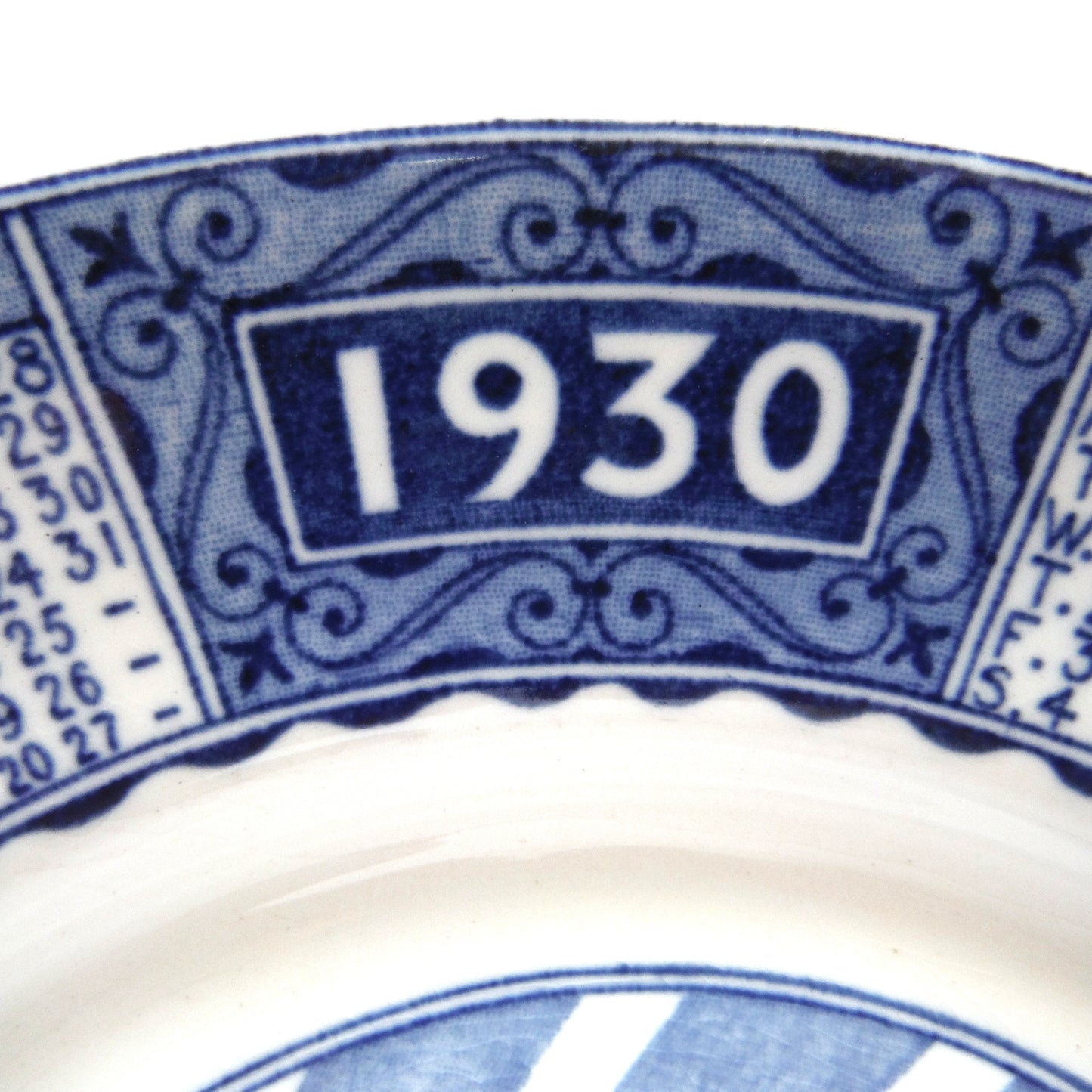1930 Antique Decorative Calendar Plate by WOODS and SONS of ENGLAND: Gold Imprinted for Malpass and Wilson, Nanaimo, BC