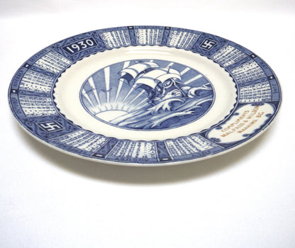 1930 Antique Decorative Calendar Plate by WOODS and SONS of ENGLAND: Gold Imprinted for Malpass and Wilson, Nanaimo, BC