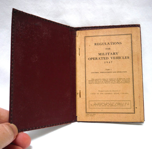 1947 Regulations for Military Operated Vehicles Canadian Army: Red Leather Pocket Manual and Driving Permit