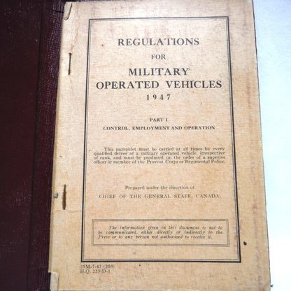 1947 Regulations for Military Operated Vehicles Canadian Army: Red Leather Pocket Manual and Driving Permit