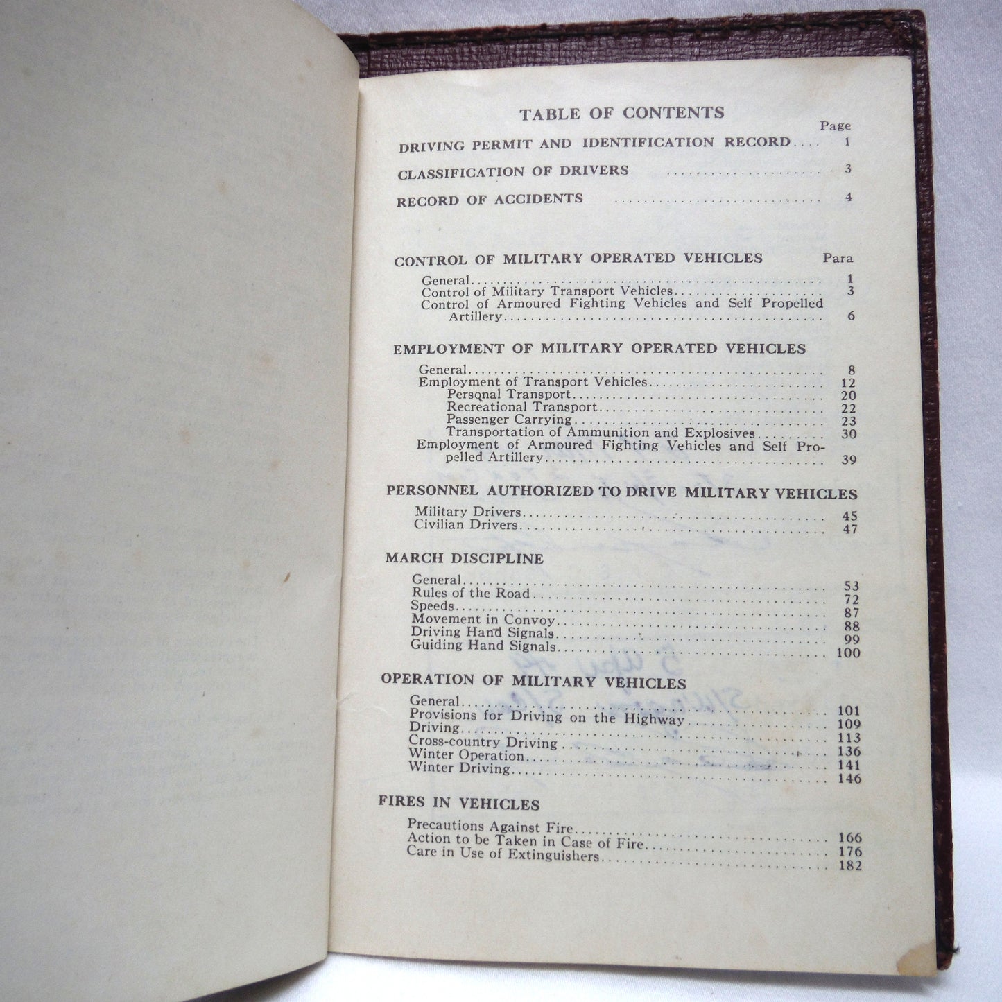 1947 Regulations for Military Operated Vehicles Canadian Army: Red Leather Pocket Manual and Driving Permit