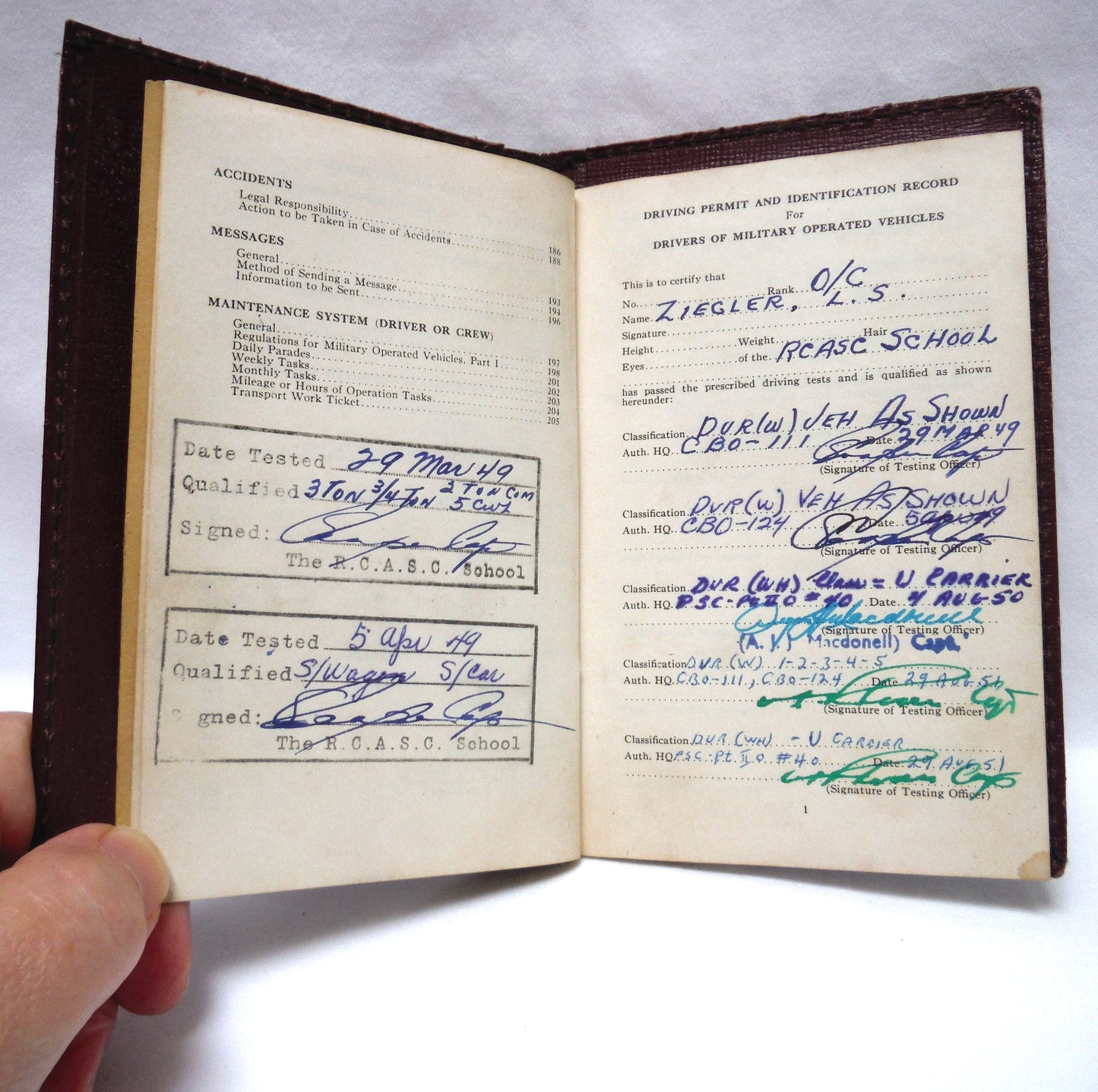 1947 Regulations for Military Operated Vehicles Canadian Army: Red Leather Pocket Manual and Driving Permit