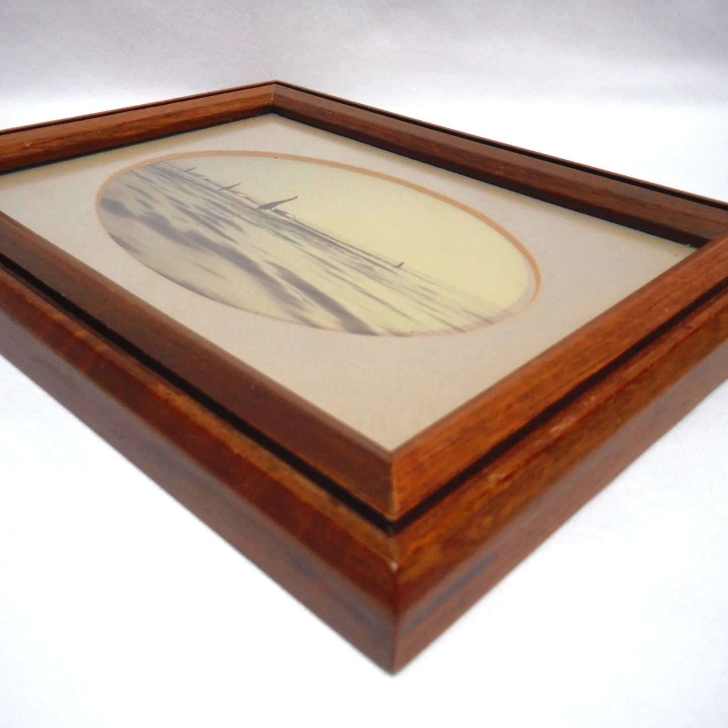 1956 Mid-Century B&W Sepia-Toned Wood Framed Photograph: 'FOUR ORCA KILLER WHALES'