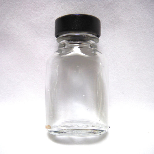 Antique Early Century Medical Style Pill Glass Jar, with Original Black Screw-Top Lid