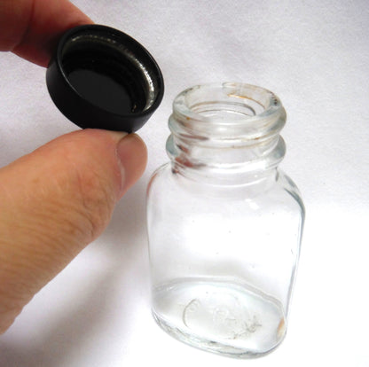Antique Early Century Medical Style Pill Glass Jar, with Original Black Screw-Top Lid