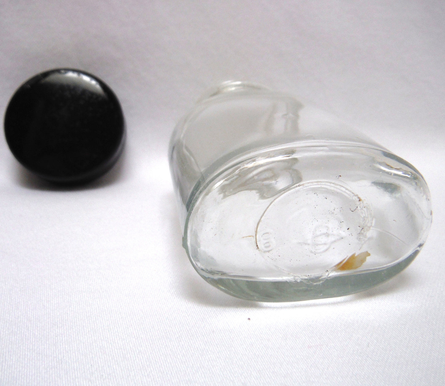 Antique Early Century Medical Style Pill Glass Jar, with Original Black Screw-Top Lid