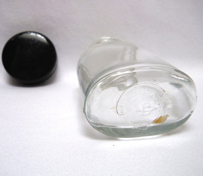 Antique Early Century Medical Style Pill Glass Jar, with Original Black Screw-Top Lid