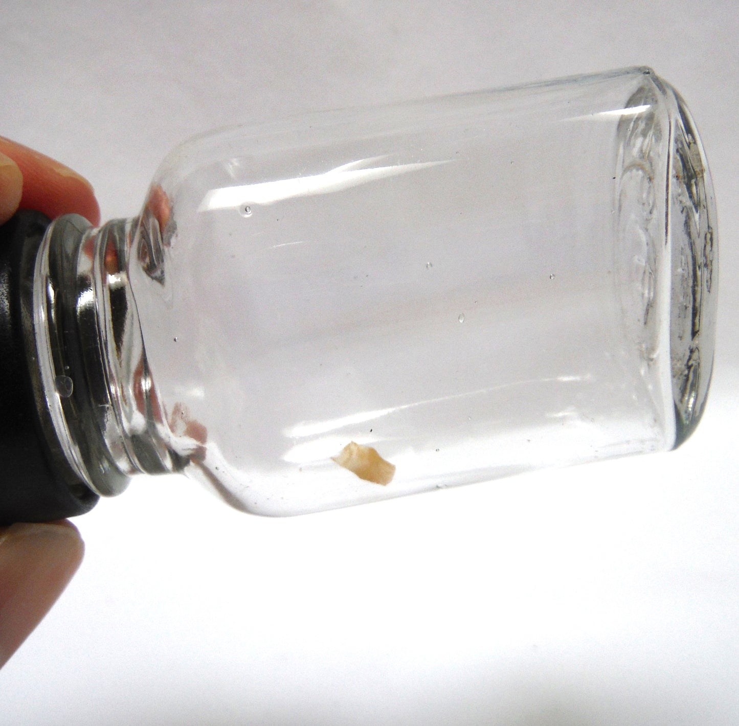 Antique Early Century Medical Style Pill Glass Jar, with Original Black Screw-Top Lid