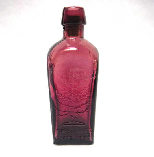 Vintage Miniature Purple Glass Bottle: "STRAUB HULLER'S TREE OF LIFE ELIXER SINCE 1880"