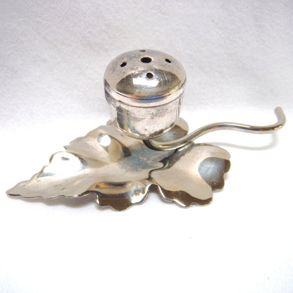 Vintage Leaf and Radish Shaped Salt or Pepper Shaker:  Silver Plated on Brass from England