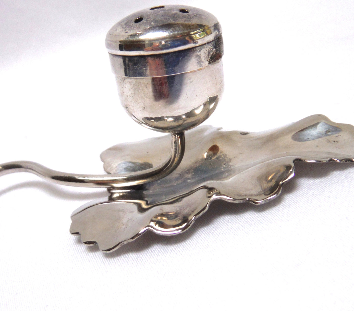 Vintage Leaf and Radish Shaped Salt or Pepper Shaker:  Silver Plated on Brass from England