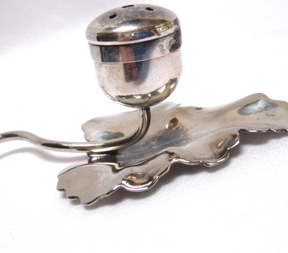 Vintage Leaf and Radish Shaped Salt or Pepper Shaker:  Silver Plated on Brass from England