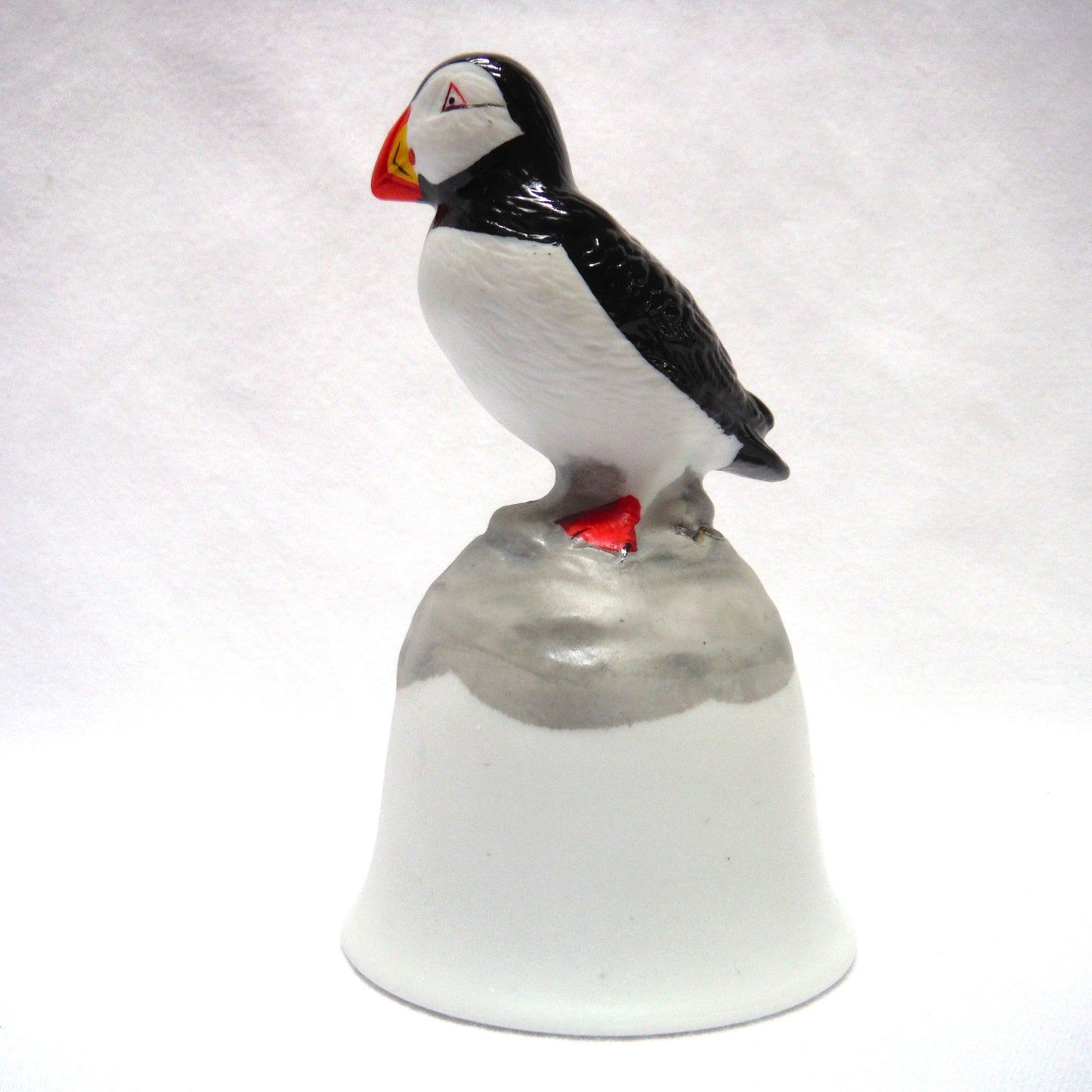 VINTAGE SOUVENIR POTTERY PUFFIN BELL, Celebrating Isle de la Madeleine, Quebec