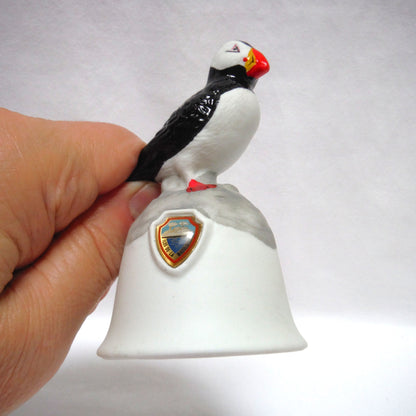 VINTAGE SOUVENIR POTTERY PUFFIN BELL, Celebrating Isle de la Madeleine, Quebec