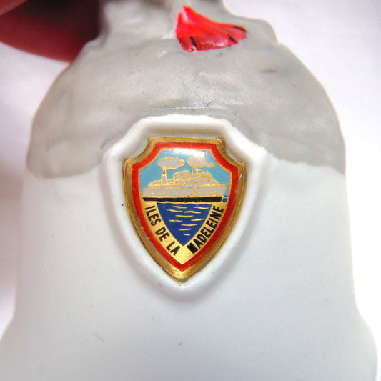 VINTAGE SOUVENIR POTTERY PUFFIN BELL, Celebrating Isle de la Madeleine, Quebec