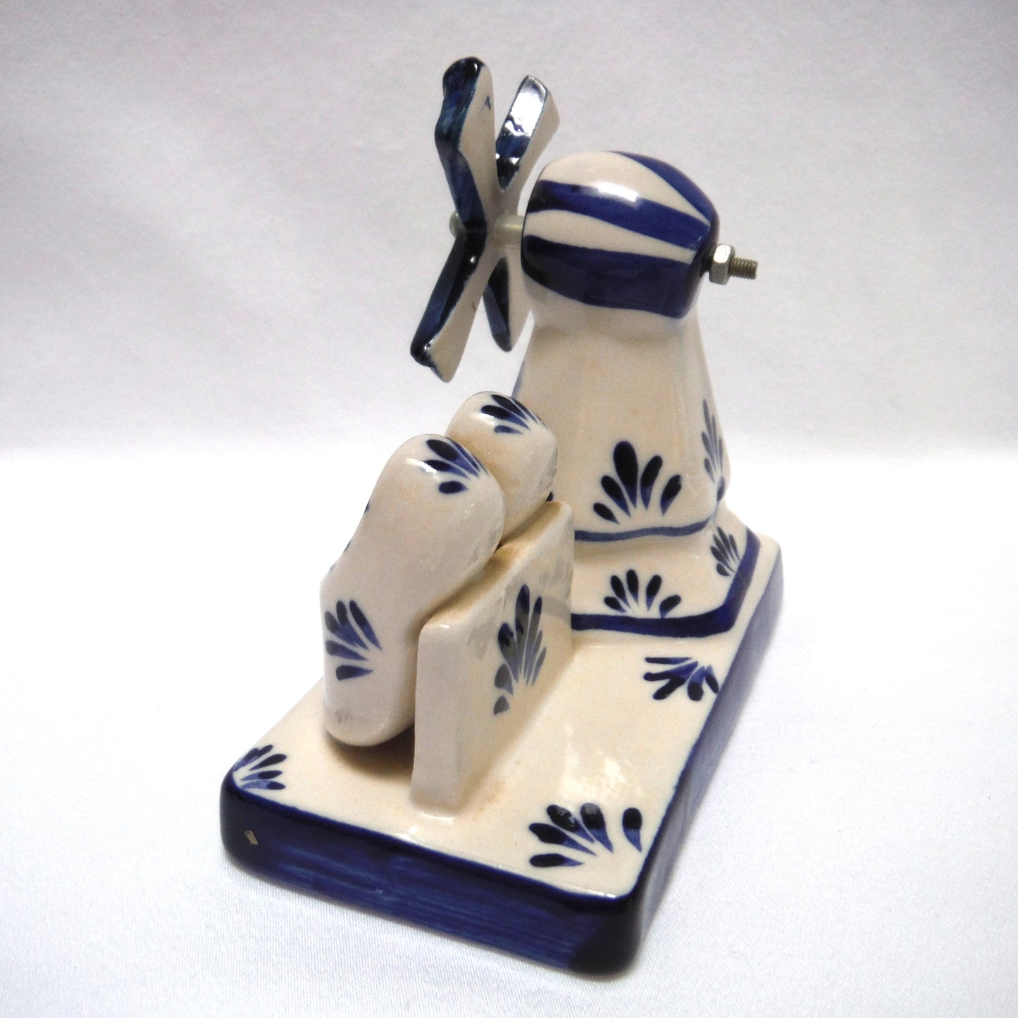 DELFT Blue Holland Figurine Statue: Dutch Windmill and Pair of Clogs on a Sturdy Stand