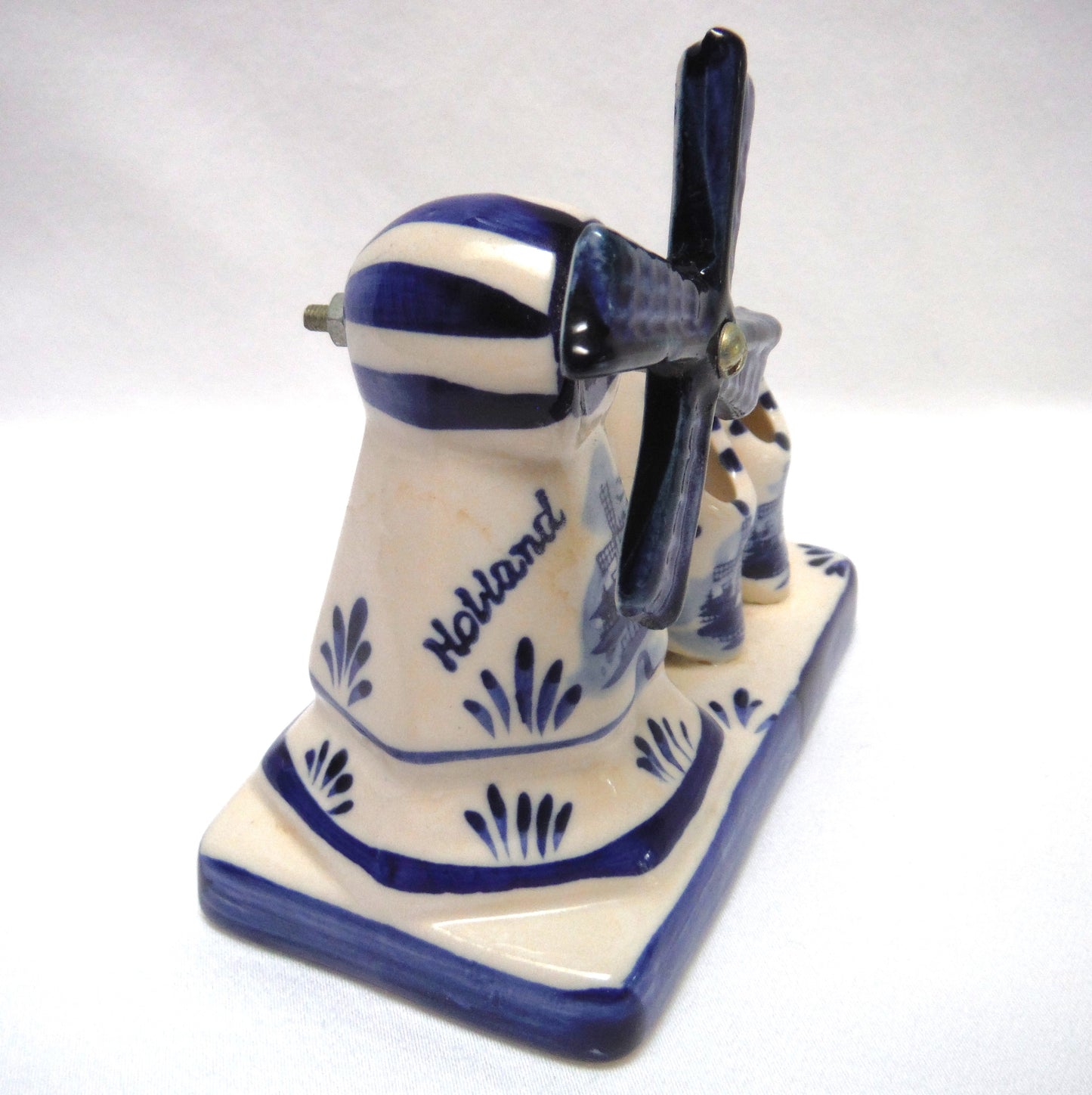 DELFT Blue Holland Figurine Statue: Dutch Windmill and Pair of Clogs on a Sturdy Stand