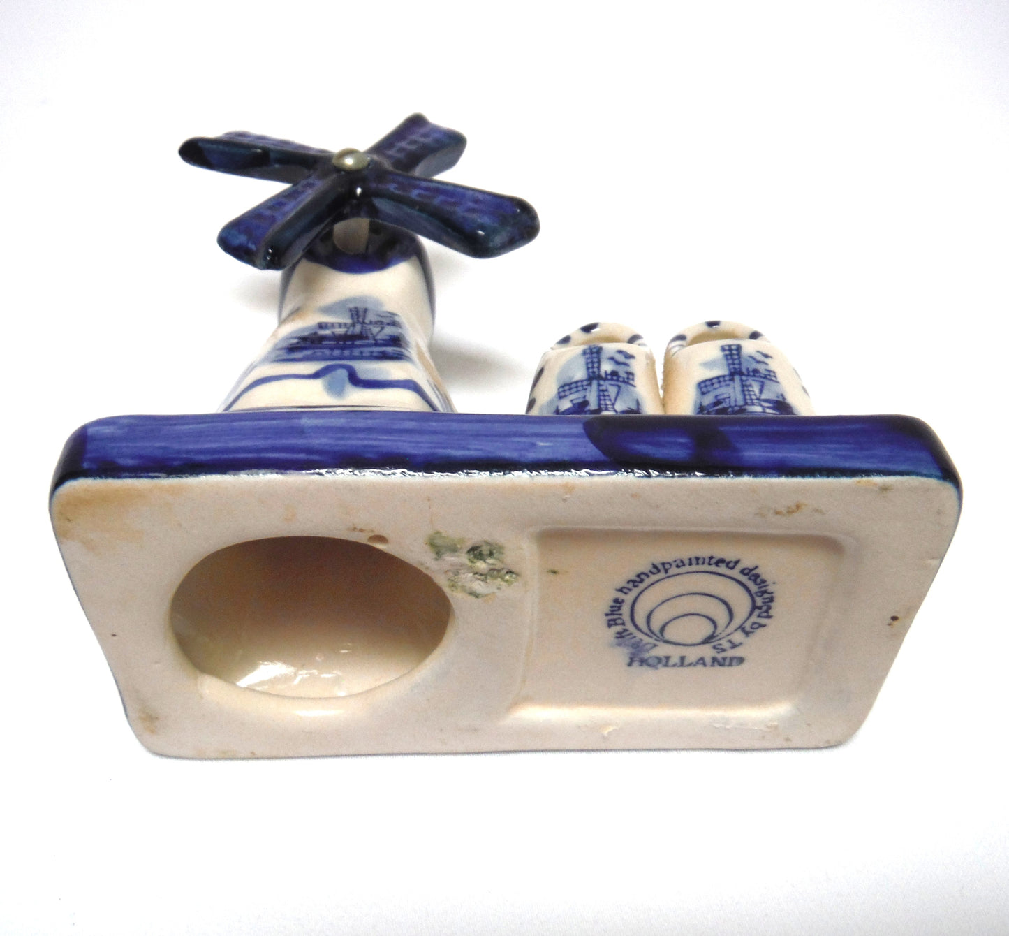DELFT Blue Holland Figurine Statue: Dutch Windmill and Pair of Clogs on a Sturdy Stand