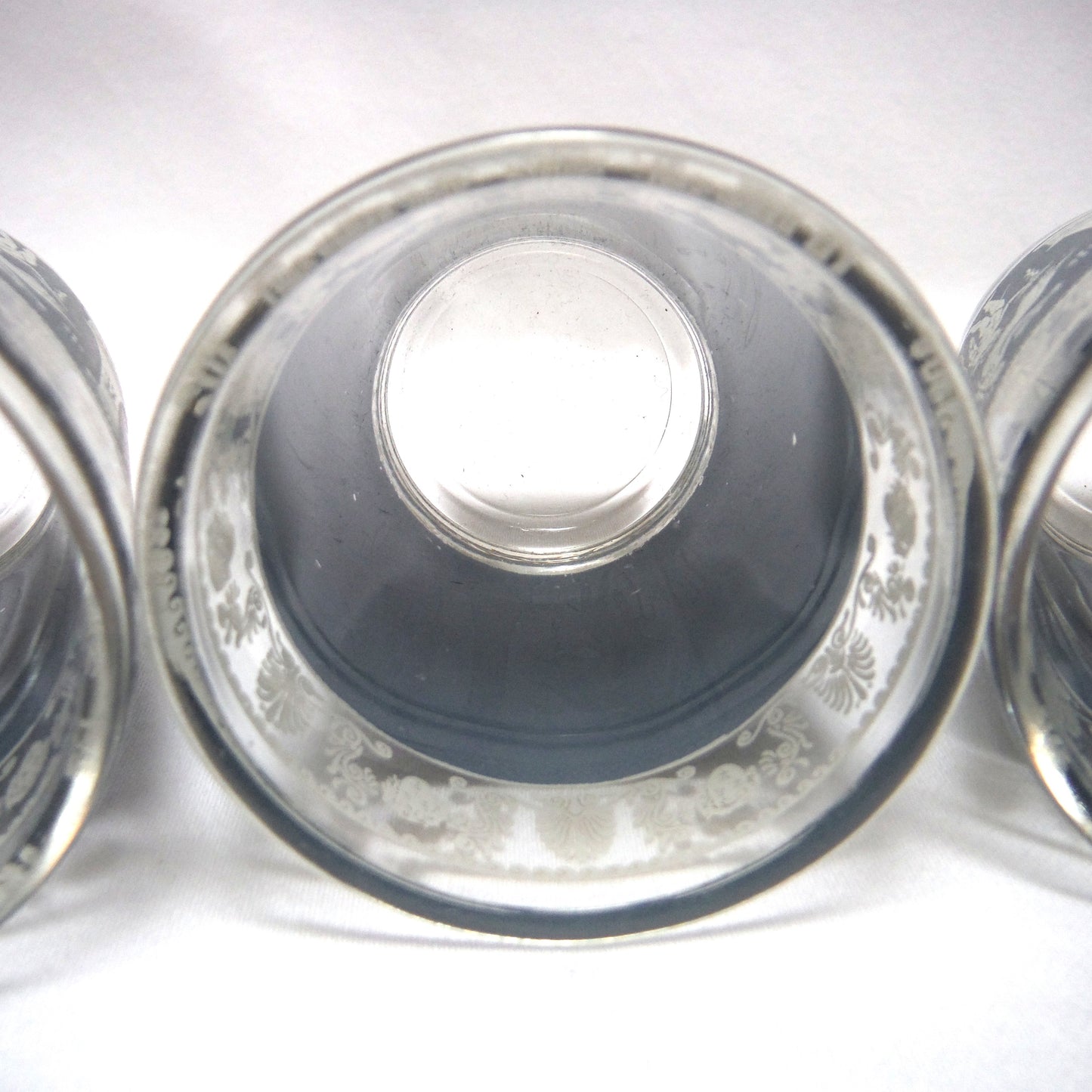 Vintage Set of Four Glass Shot Glasses: GREEK HELLENIC GODDESS FEAST STYLE SKY BLUE ON WHITE