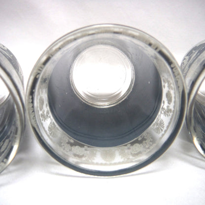 Vintage Set of Four Glass Shot Glasses: GREEK HELLENIC GODDESS FEAST STYLE SKY BLUE ON WHITE