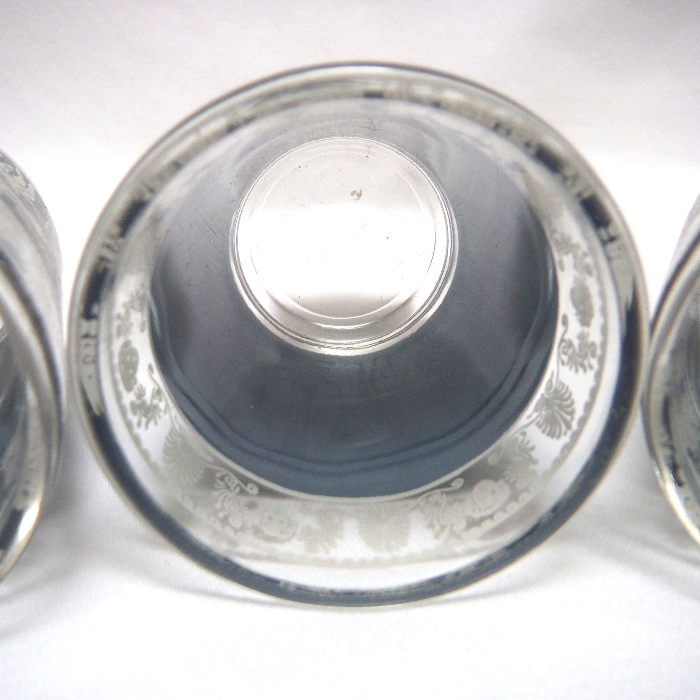 Vintage Set of Four Glass Shot Glasses: GREEK HELLENIC GODDESS FEAST STYLE SKY BLUE ON WHITE