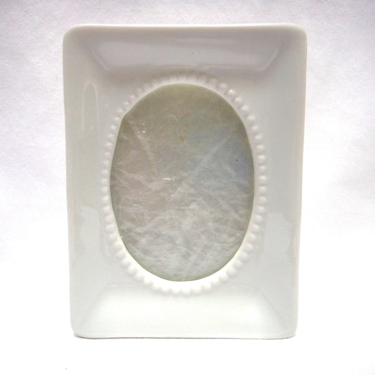 Vintage Miniature Lucky Photo Frame, White Porcelain with Original Glass Insert