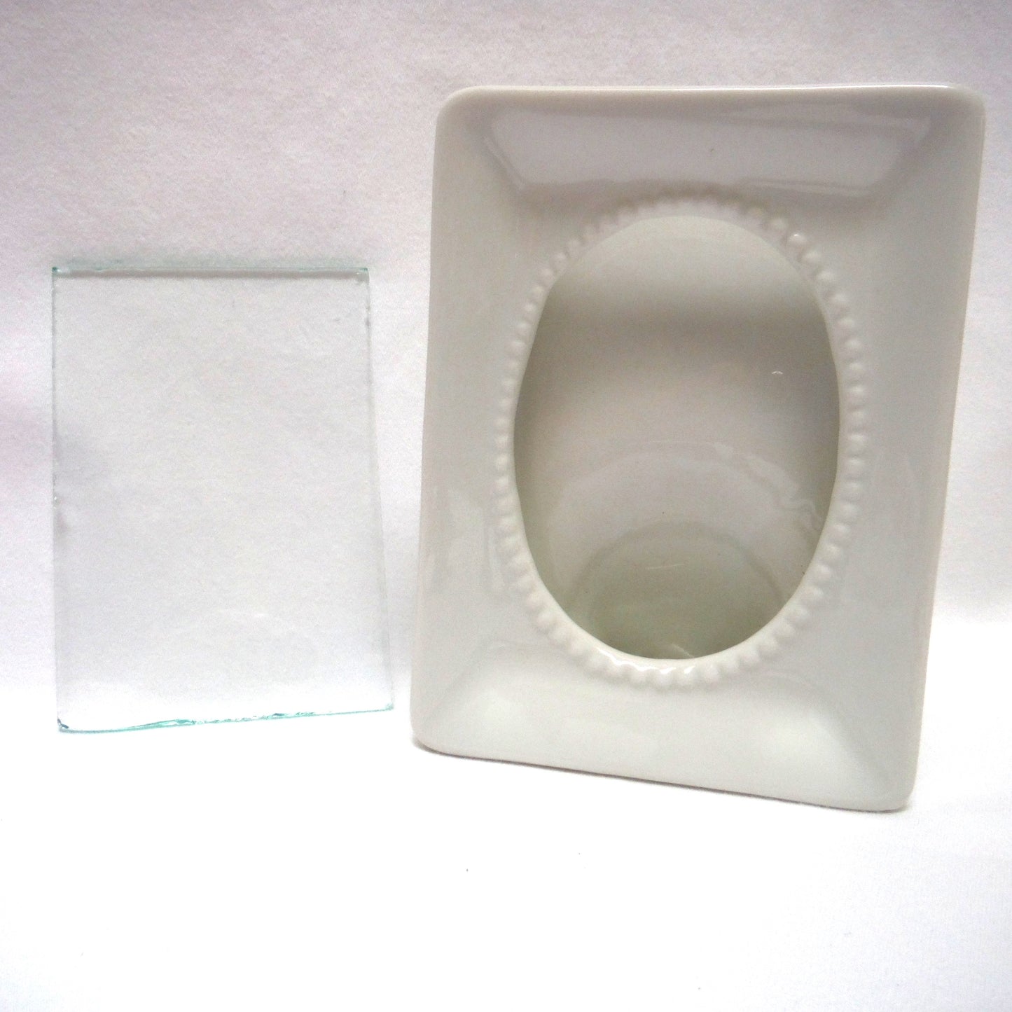 Vintage Miniature Lucky Photo Frame, White Porcelain with Original Glass Insert