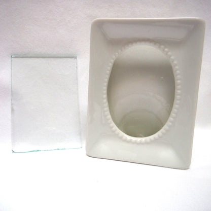 Vintage Miniature Lucky Photo Frame, White Porcelain with Original Glass Insert