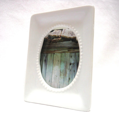 Vintage Miniature Lucky Photo Frame, White Porcelain with Original Glass Insert