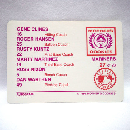 1992 Baseball Trading Card Team Set by Mother's Cookies: SEATTLE MARINERS BASEBALL CLUB (Set of 22/28)
