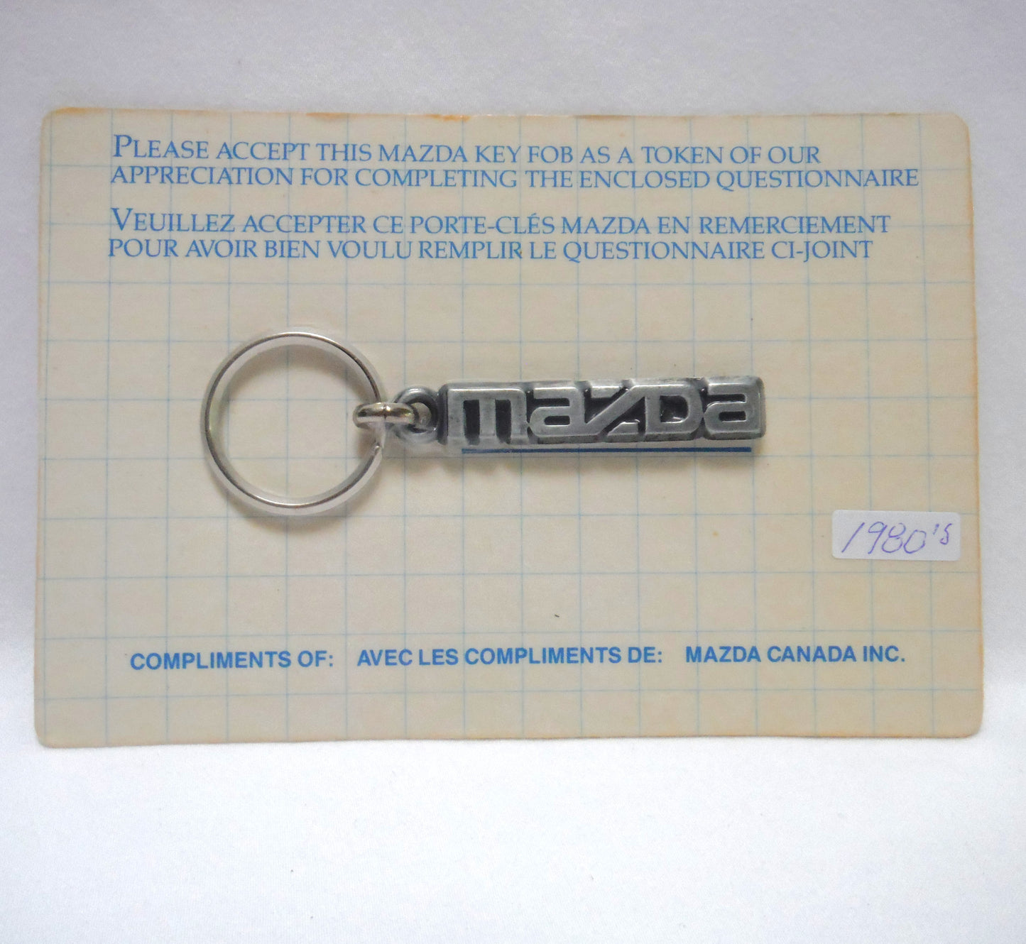 ULTRA RARE 1980's MAZDA LOGO KEY CHAIN RING: Still Factory Shrink-Wrapped Brand New Old Stock!