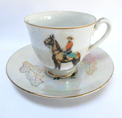 1950's MCM Canadian Souvenir Demitasse Cup and Saucer: The Royal Canadian Mounted Police (RCMP) from Japan!