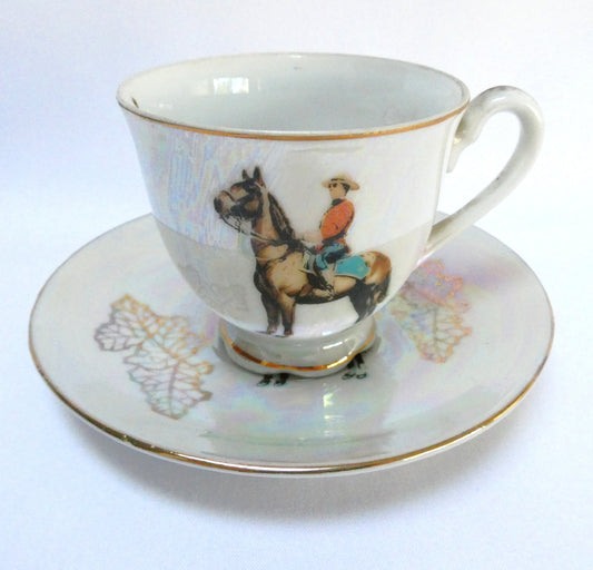 1950's MCM Canadian Souvenir Demitasse Cup and Saucer: The Royal Canadian Mounted Police (RCMP) from Japan!