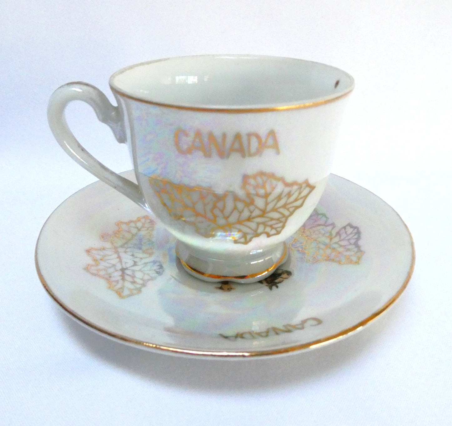 1950's MCM Canadian Souvenir Demitasse Cup and Saucer: The Royal Canadian Mounted Police (RCMP) from Japan!