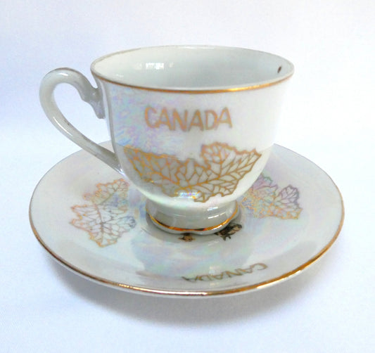 1950's MCM Canadian Souvenir Demitasse Cup and Saucer: The Royal Canadian Mounted Police (RCMP) from Japan!
