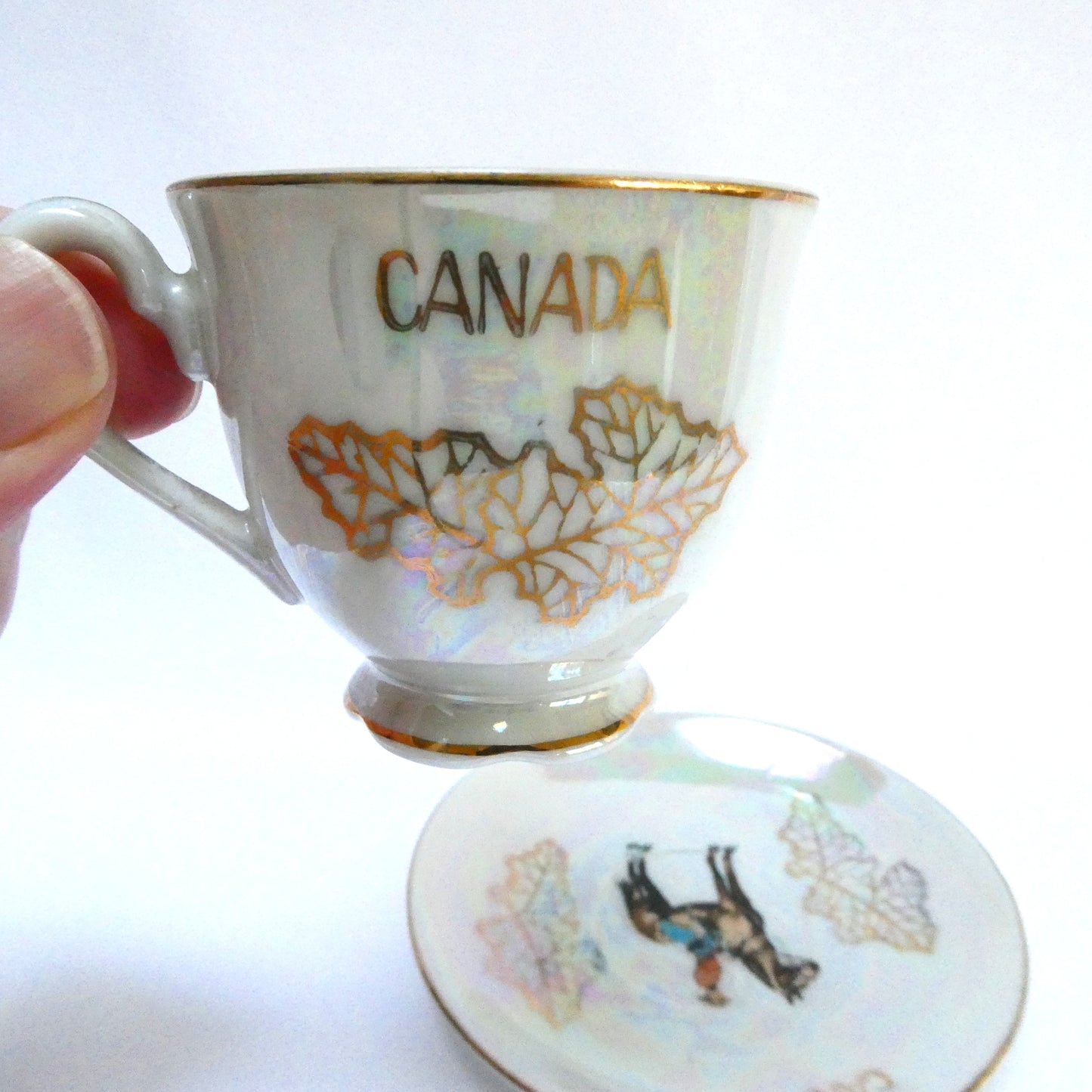 1950's MCM Canadian Souvenir Demitasse Cup and Saucer: The Royal Canadian Mounted Police (RCMP) from Japan!