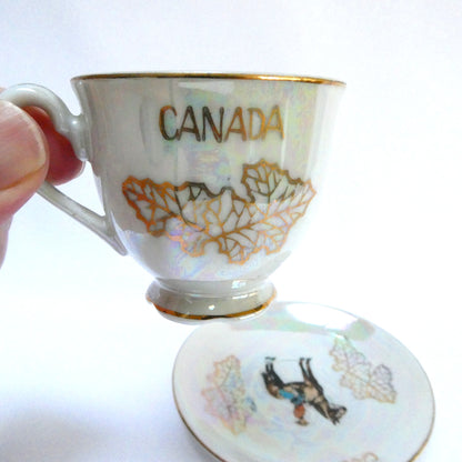 1950's MCM Canadian Souvenir Demitasse Cup and Saucer: The Royal Canadian Mounted Police (RCMP) from Japan!
